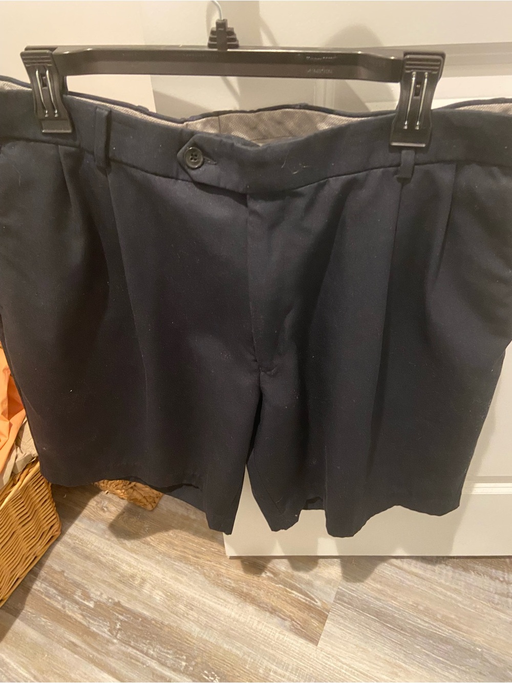 Neiman Marcus Navy Flat-Front Dress Shorts